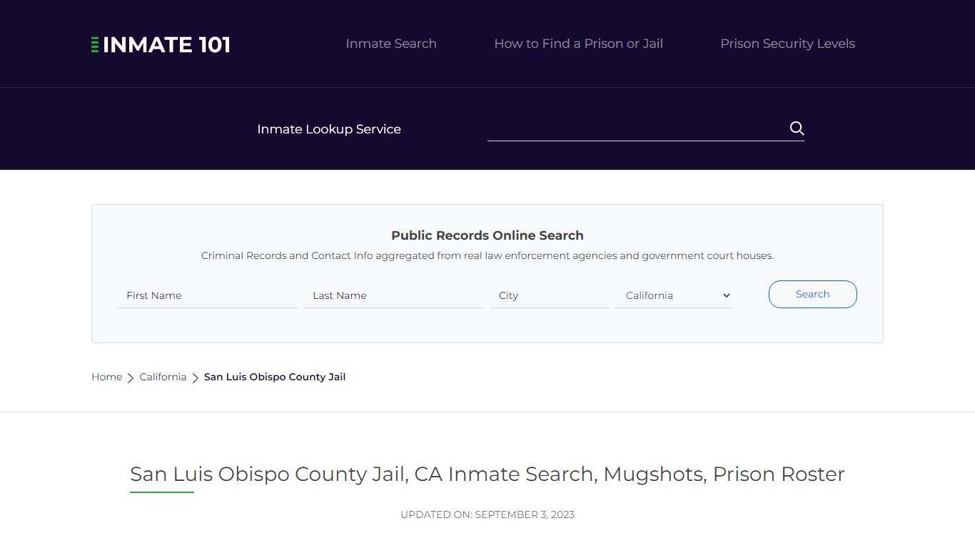 San Luis Obispo County Jail - Inmate101 - Inmate Lookup